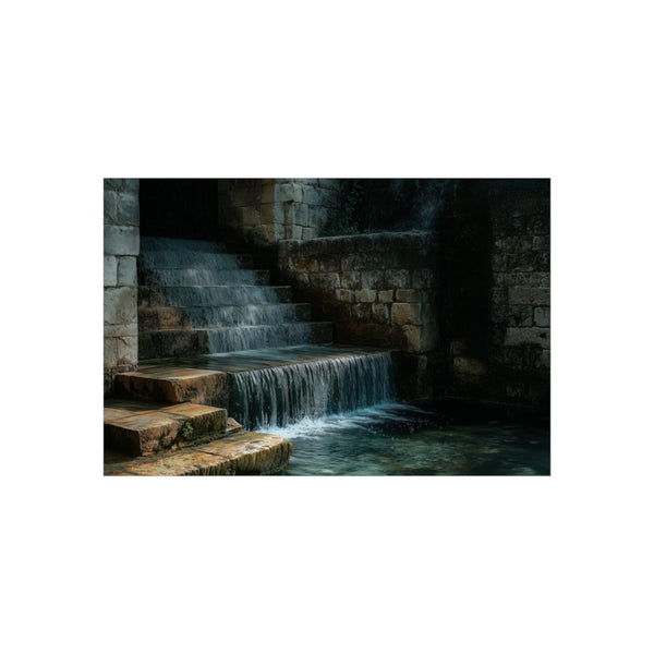 Digital Waterfall Cascading Over Ruins