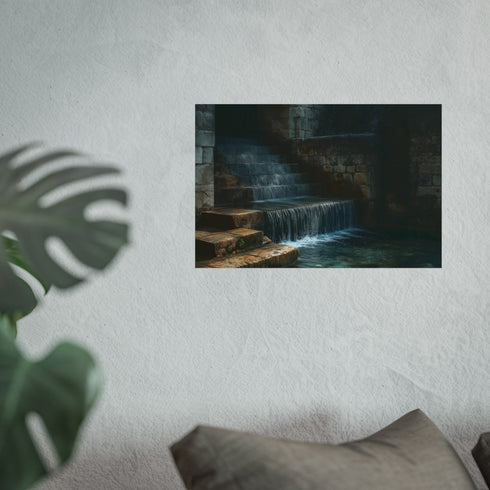 Digital Waterfall Cascading Over Ruins