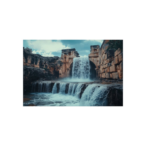 Digital Waterfall Flowing Over Ruins