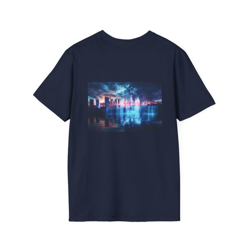 Digital Waterfall Skyline T-shirt Design