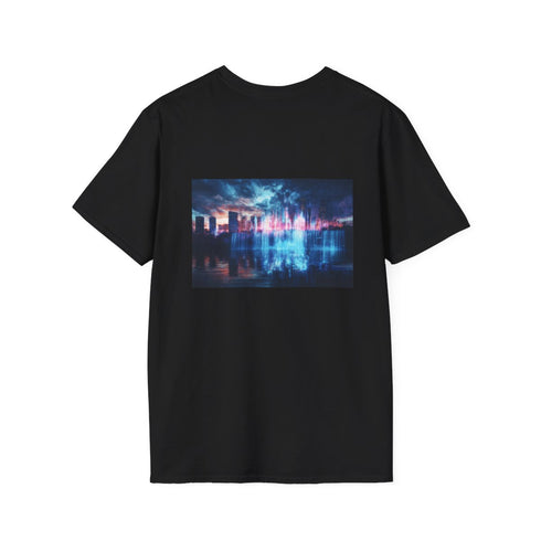 Digital Waterfall Skyline T-shirt Design