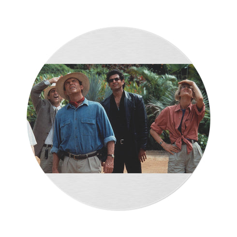 "Dino-Themed Round Rug Adventure!"