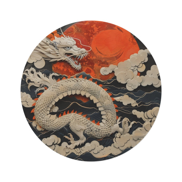 "Dragon Flight Round Rug: Japanese-Inspired"