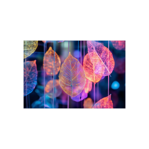 Dreamscape with levitating neon leaves