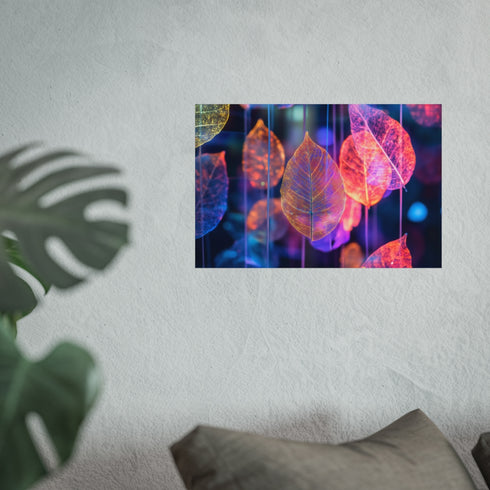 Dreamscape with levitating neon leaves