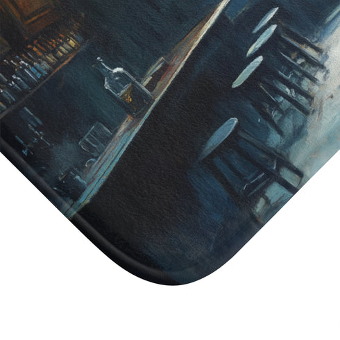 Dreary English Pub Painting Luxury Memory Foam Bath Mat - Microfibre Texture Close-Up
