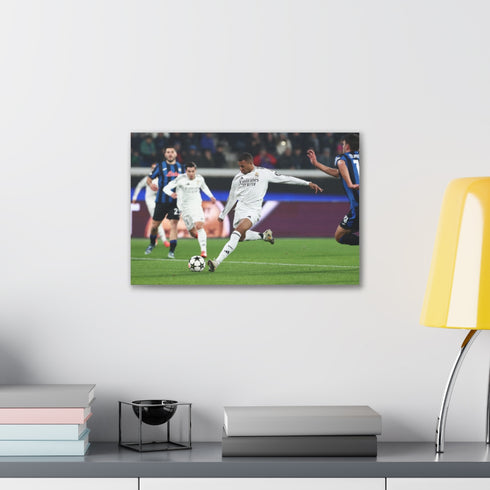Dynamic Kylian Mbappe Soccer Canvas 18x12 Art Print for Home.