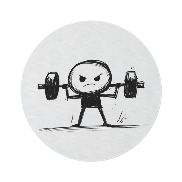 "Dynamic Stickman Weightlifting Round Rug"