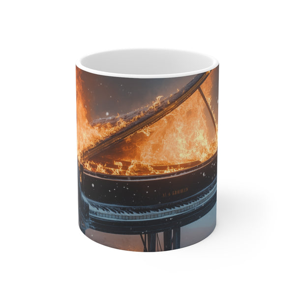 Eccentric Burning Piano Snowstorm Mug