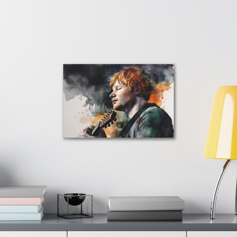 Ed Sheeran watercolor canvas print with dreamy musical vibes.