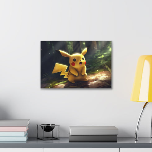 Electric Pikachu canvas print, vibrant Pokémon in powerful pose, 18x12 inches.