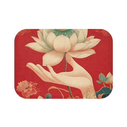 "Elegant Hand-Drawn Lotus Bath Mat"
