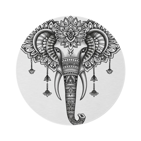 "Elephant Mandala Ornate Round Rug"