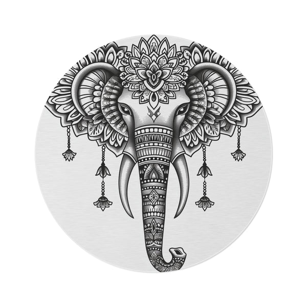 "Elephant Mandala Ornate Round Rug"