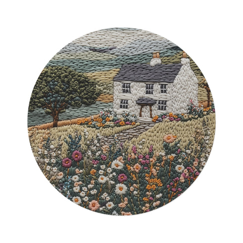 "Embroidered Rolling Hills Round Rug"