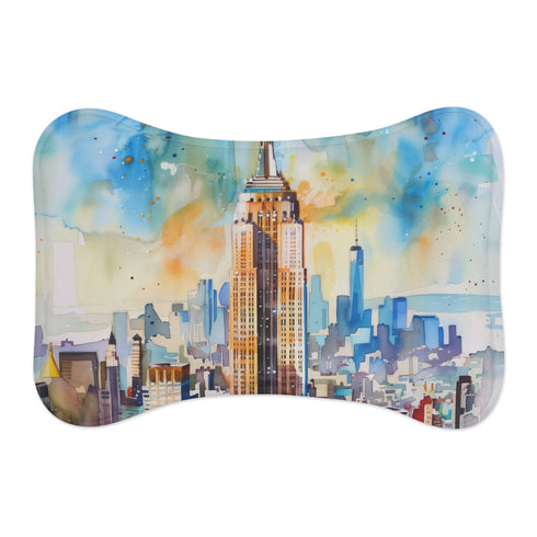 "Empire State Building Pet Mat: Purr-fect cityscape comfort for your furry friend"