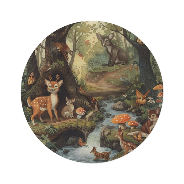 "Enchanted Forest Wildlife Round Rug"