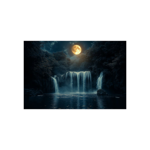 "Enchanting Moons Eclipse Over Waterfalls"