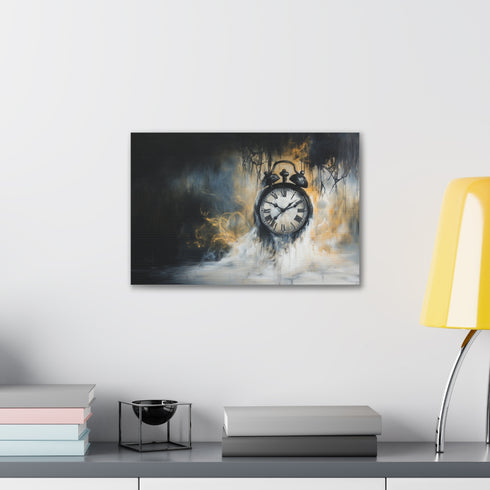 Surreal melting clock canvas art with a time-transient design.