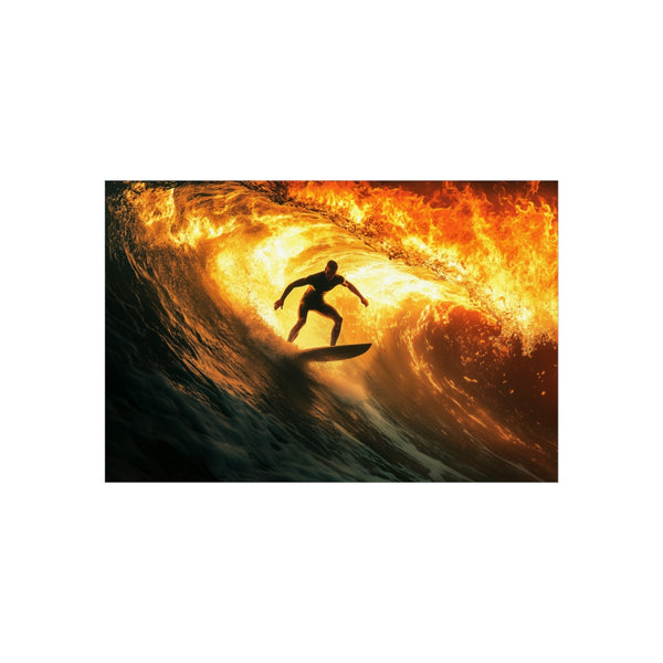 "Epic Surfer Conquers Fiery Waves"