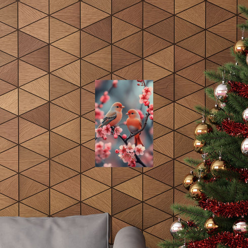 Romantic paradise lovebirds poster in matte paper, Valentine's Day promotion.