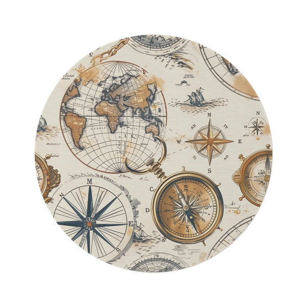 "Exploration Round Vintage Map Rug"