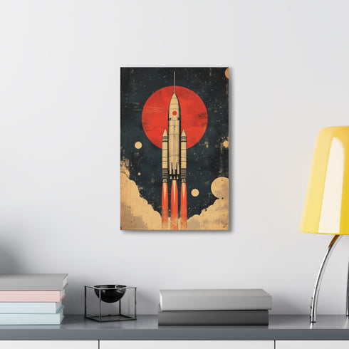 Japanese space travel canvas art print in retro propaganda poster style.