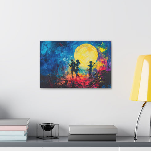 Vibrant festival moonlight neon colors canvas print for home decor.