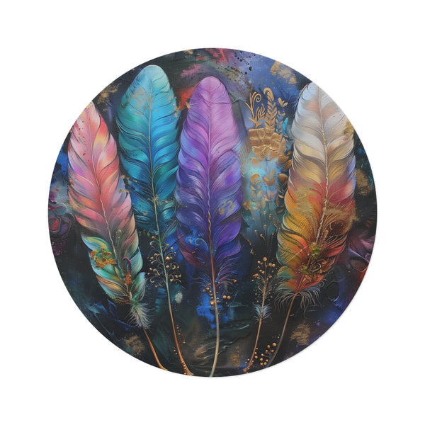 "Festive Bohemian Feathers Round Rug"
