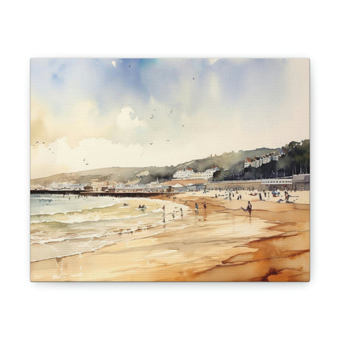 Tranquil Bournemouth beach scene canvas print for home decor.