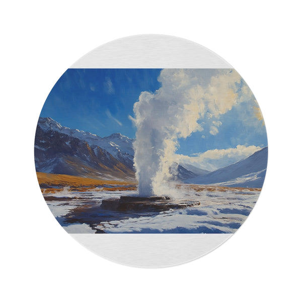 "Fiery Atacama Geyser Round Rug"
