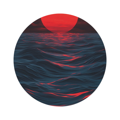 "Fiery Red Abstract Round Rug"