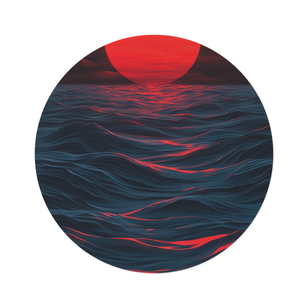 "Fiery Red Abstract Round Rug"
