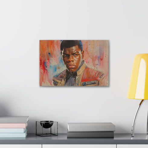 Canvas art depicting Finn's heroic journey through the galaxy, for Star Wars fans.