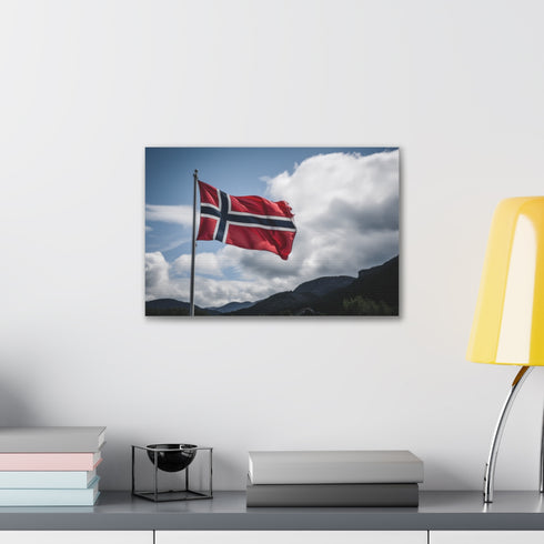 Norwegian Fjords flag canvas art for Scandinavian home decor.