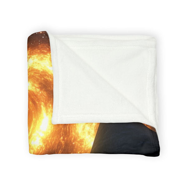 Flaming Spiral Galaxy over Lost Shrine Plush Fleece Throw Blanket