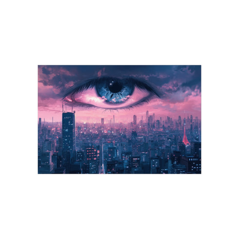 Floating Eyes Above Cityscape Sky