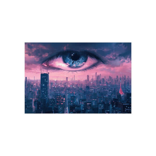 Floating Eyes Above Cityscape Sky