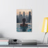 Tranquil woman floating in rooftop pool canvas art print serene.