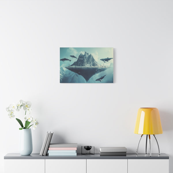 Floating Mountain Surrounded by Whales ā Stretched Canvas Wall Art ā Living Room Wall Lifestyle View