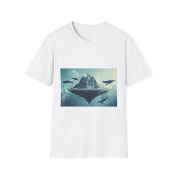 Floating Mountain Surrounded by Whales ā Graphic Cotton T-Shirt ā Front Graphic Print View