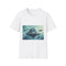 Floating Mountain Surrounded by Whales Graphic Unisex Softstyle T-Shirt - Front View