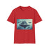 Floating Mountain Surrounded by Whales Graphic Unisex Softstyle T-Shirt - Red Variant