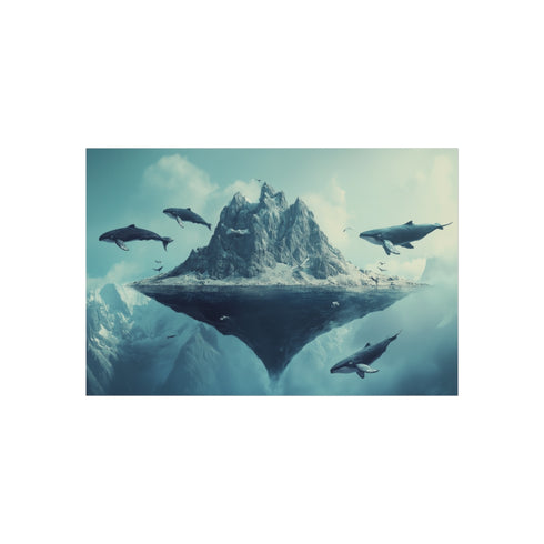 Floating Mountain Surrounded By Whales