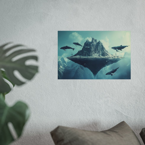 Floating Mountain Surrounded By Whales