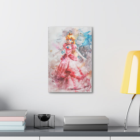Princess Peach floral canvas art, vibrant flowers, perfect for fans.