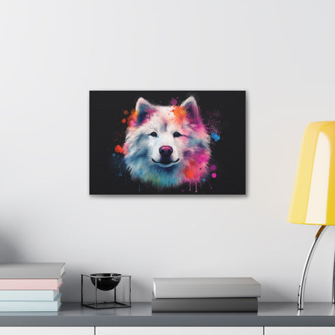 Fluffy Samoyed puppy portrait canvas print for dog lovers.
