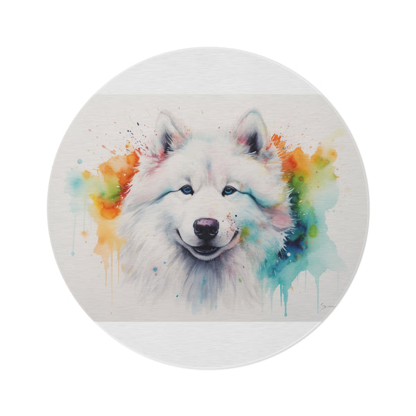 "Fluffy Samoyed Round Rug - Soft, Playful, Adorable!"
