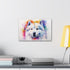 Fluffy white Samoyed smiling in charming canvas art for dog lovers.