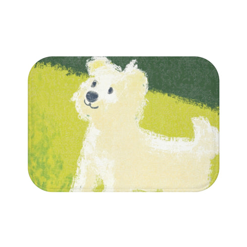 "Fluffy Westie White Bath Mat"